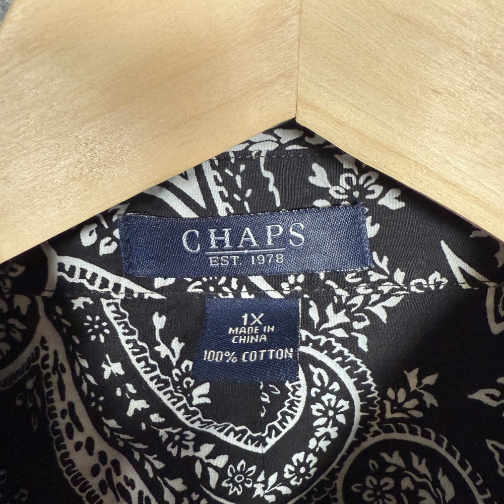 Chaps Womens Plus Sz 1X Shirt Blouse Black Cotton Paisley Button Up Long Sleeves - Picture 5 of 7